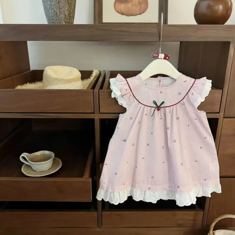 Toddler Girl Pink Striped Cherry Dress - Pink - 8Y - image 1