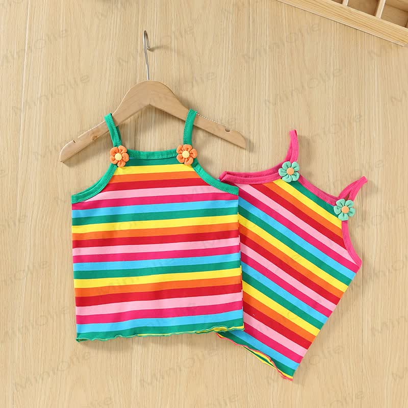 Baby Rainbow Colored Striped Suspender Top - image 1