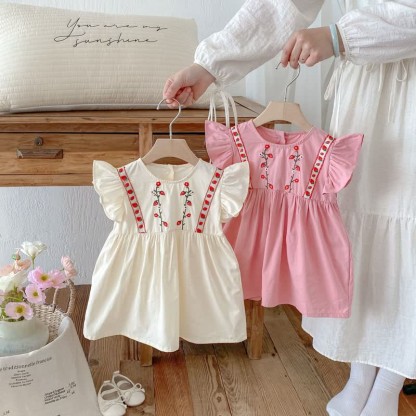 Toddler Embroidered Strawberry Ruffle Sleeves Dress - image 6