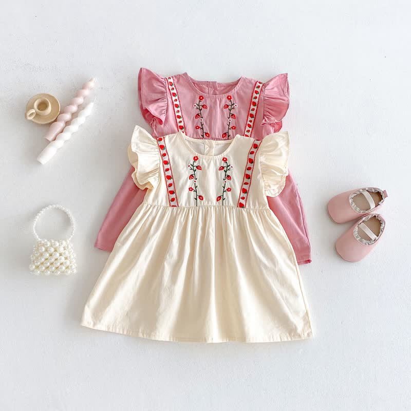 Toddler Embroidered Strawberry Ruffle Sleeves Dress - image 3