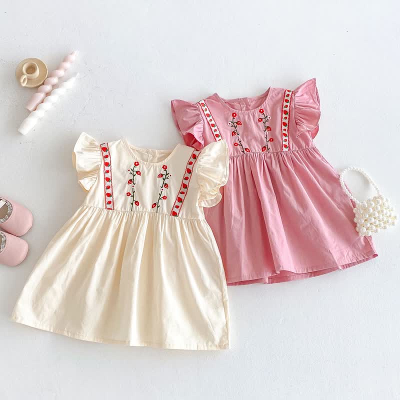 Toddler Embroidered Strawberry Ruffle Sleeves Dress - image 2