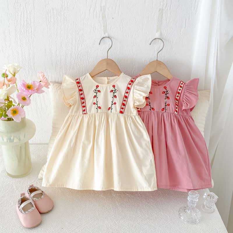 Toddler Embroidered Strawberry Ruffle Sleeves Dress - image 7