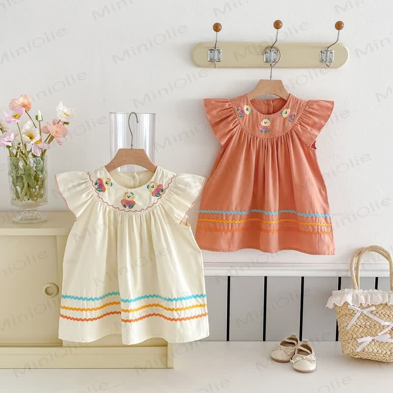 Toddler Embroidered Bear Ruffle Sleeves Dress - image 5