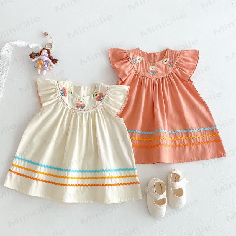 Toddler Embroidered Bear Ruffle Sleeves Dress - image 1