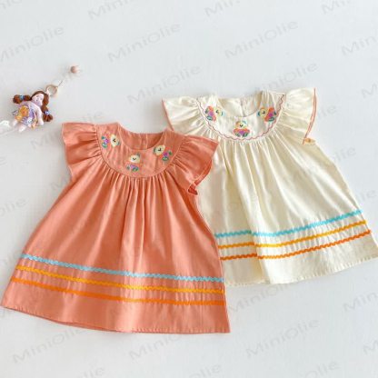 Toddler Embroidered Bear Ruffle Sleeves Dress - image 2