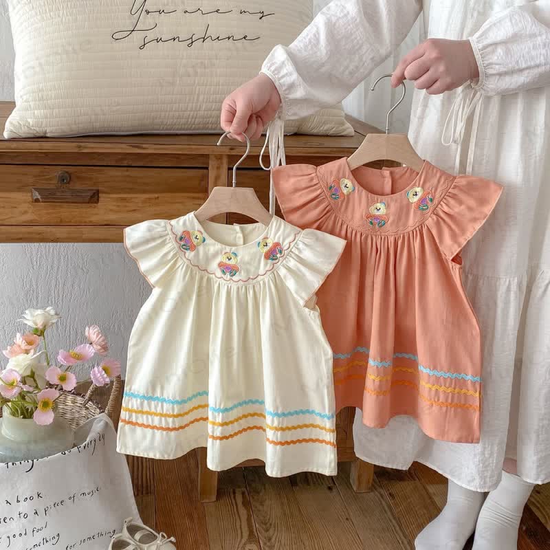 Toddler Embroidered Bear Ruffle Sleeves Dress - image 4
