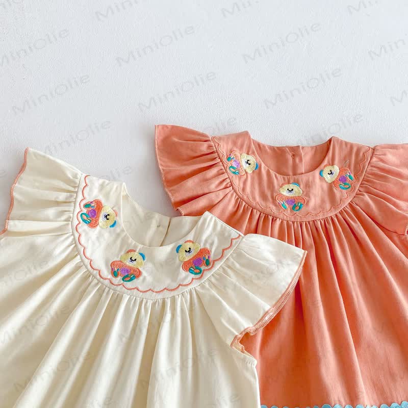 Toddler Embroidered Bear Ruffle Sleeves Dress - image 8