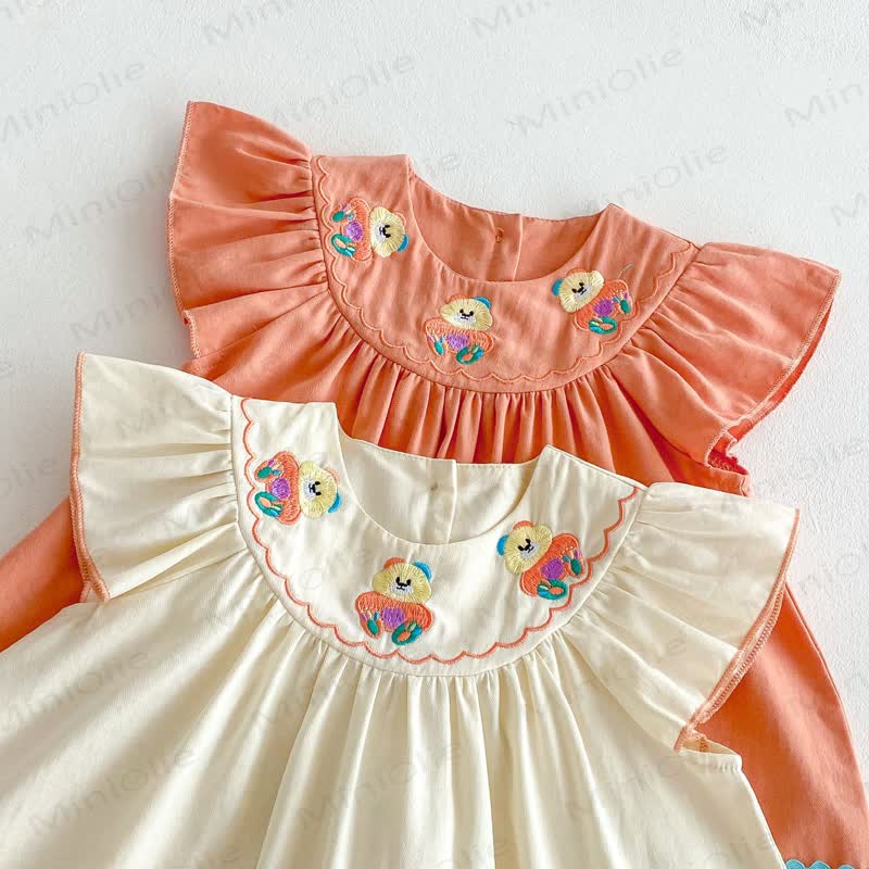 Toddler Embroidered Bear Ruffle Sleeves Dress - image 9
