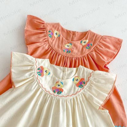 Toddler Embroidered Bear Ruffle Sleeves Dress - image 9