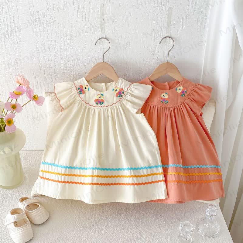 Toddler Embroidered Bear Ruffle Sleeves Dress - image 7