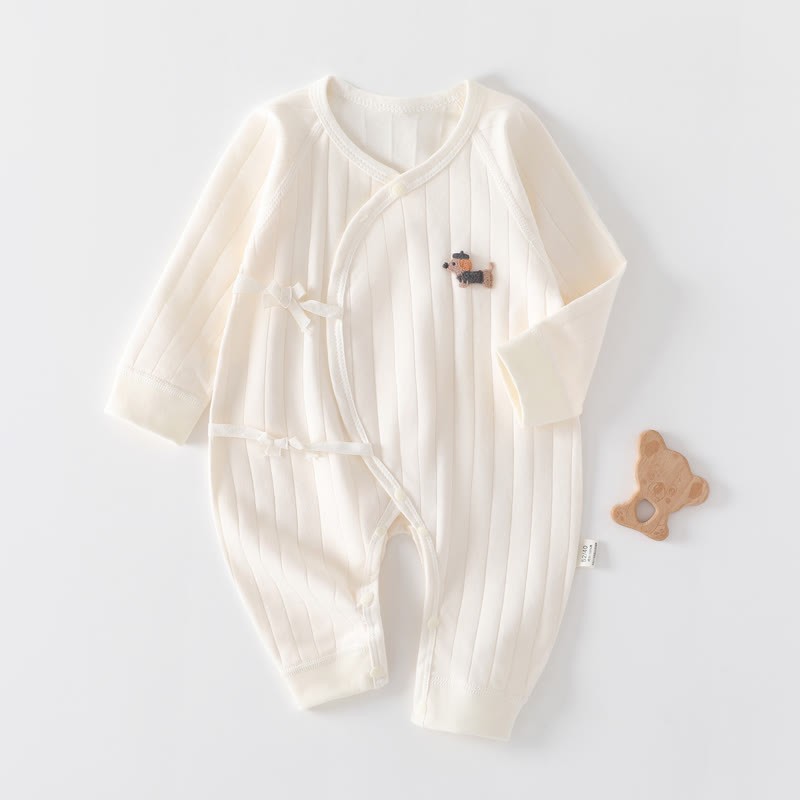 Baby Newborn Puppy Patch Kimono Romper - Beige - 3-6M - image 8