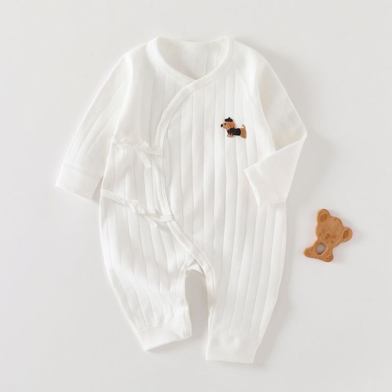 Baby Newborn Puppy Patch Kimono Romper - White - 3-6M - image 1