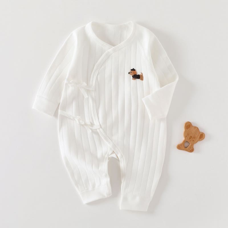 Baby Newborn Puppy Patch Kimono Romper - White - 3-6M - image 1