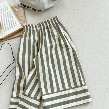 Toddler Girl Striped Simple Loose Pants - Grey - 8Y - image 1