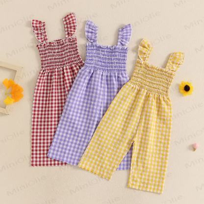 Baby Toddler Plaid Flutter Sleeves Romper - image 1