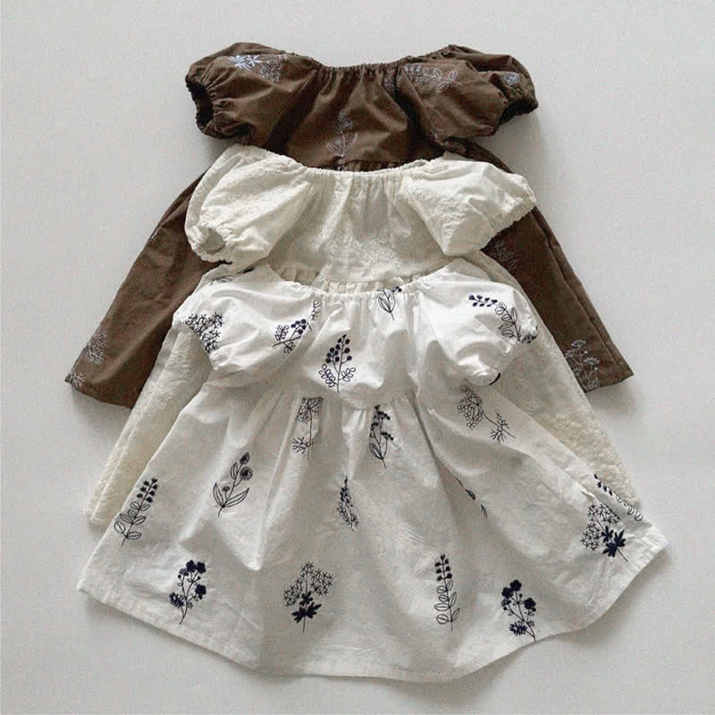 Baby Embroidered Flower Puff Sleeves Dress - image 1