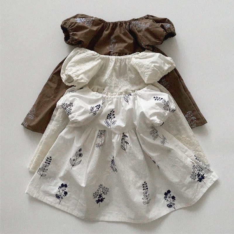 Baby Embroidered Flower Puff Sleeves Dress - image 1