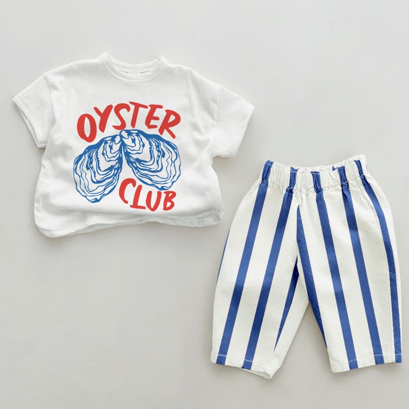 OYSTER CLUB Baby Blue Vertical Striped 2-piece Set - White&Blue - 2-3T - image 1