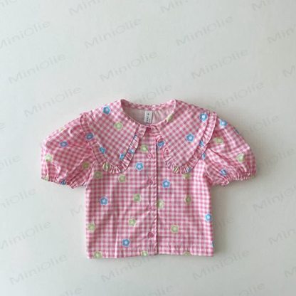 Baby Toddler Girl Plaid Lapel Shirt Top - Pink - 5-7T - image 5