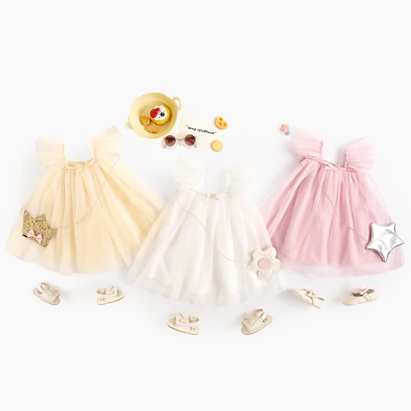 Baby Toddler Solid Color Tulle Bow Dress - image 1