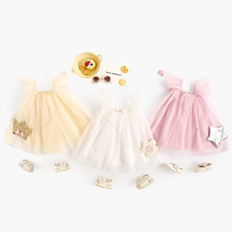 Baby Toddler Solid Color Tulle Bow Dress - image 1