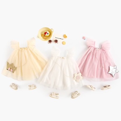 Baby Toddler Solid Color Tulle Bow Dress - image 1