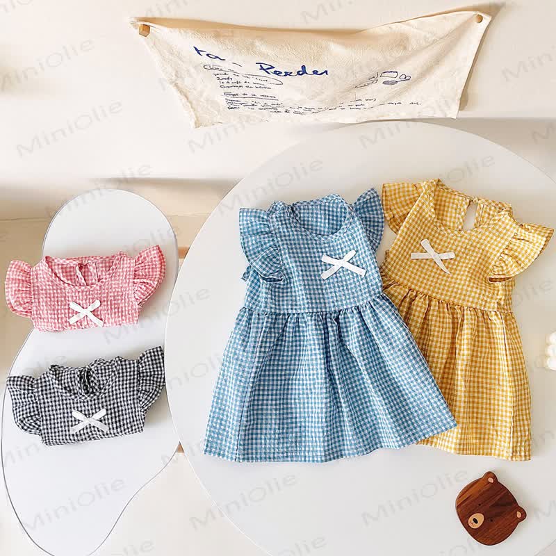 Baby Lovely Bow Plaid Ruffled Dress - image 1
