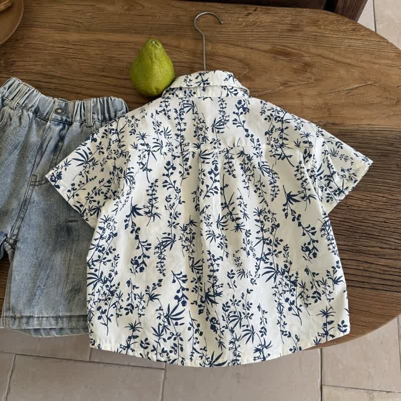 Kid Boy Floral Ink Painting Shirt Top - image 2