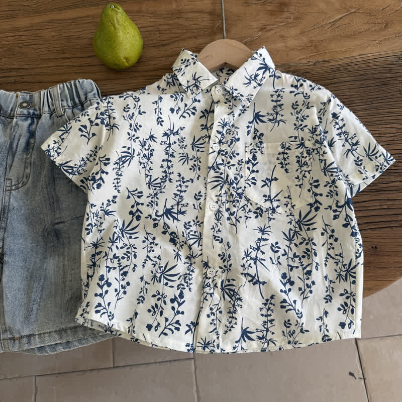 Kid Boy Floral Ink Painting Shirt Top - image 1