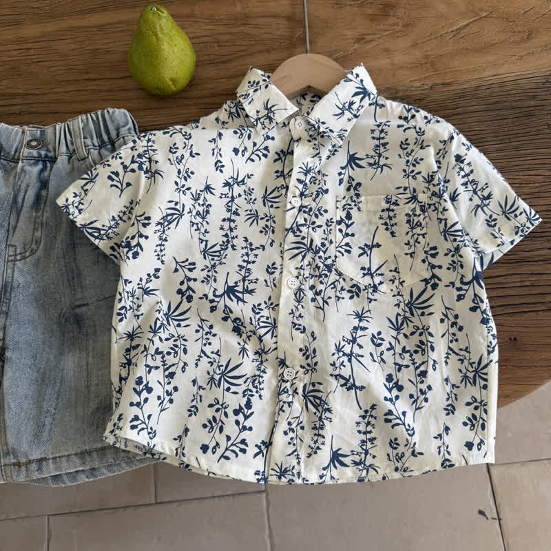 Kid Boy Floral Ink Painting Shirt Top - image 1