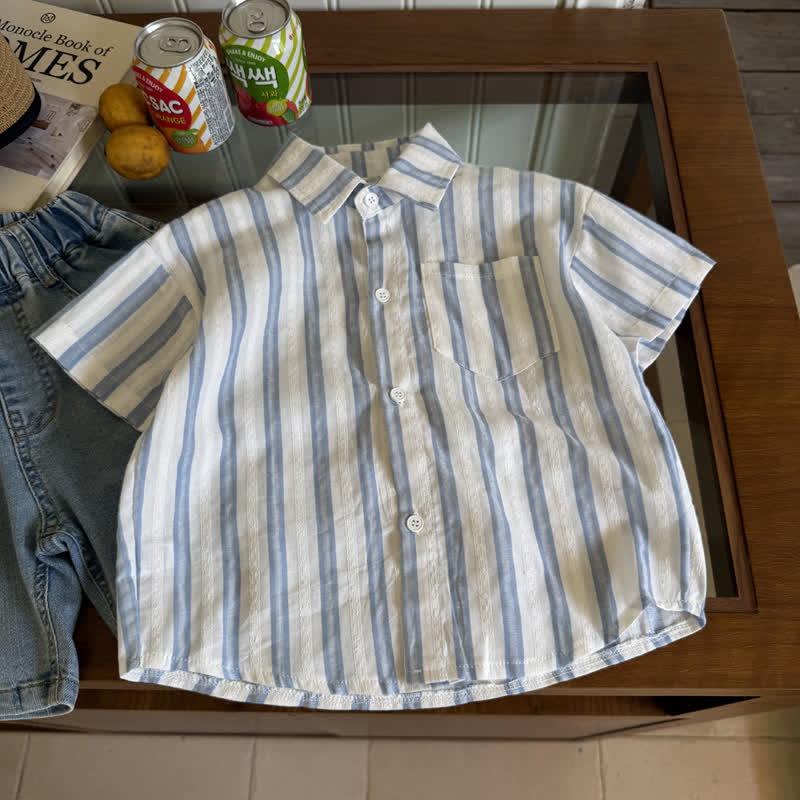 Kid Boy Blue Vertical Striped Shirt Top - White - 12Y - image 1