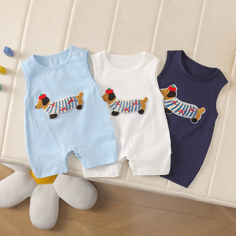 Baby Dachshund Patch Sleeveless Romper - image 1