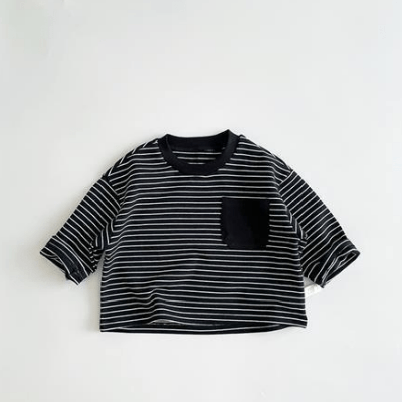 Toddler Striped Base Layer Simple T-Shirt - Black Stripe - 8Y - image 10