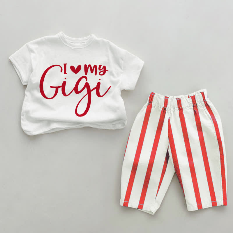 I LOVE MY GIGI Baby 2-Piece Red Striped Set - White&Red - 2-3T - image 1