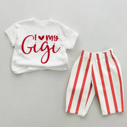 I LOVE MY GIGI Baby 2-Piece Red Striped Set - White&Red - 2-3T - image 1