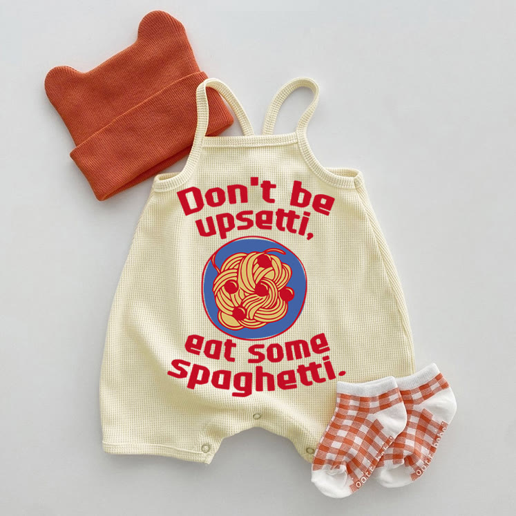 DON'T BE UPSETTI, EAT SOME SPAGHETTI. Baby Waffle Suspenders Romper - White - 18-24M - image 1