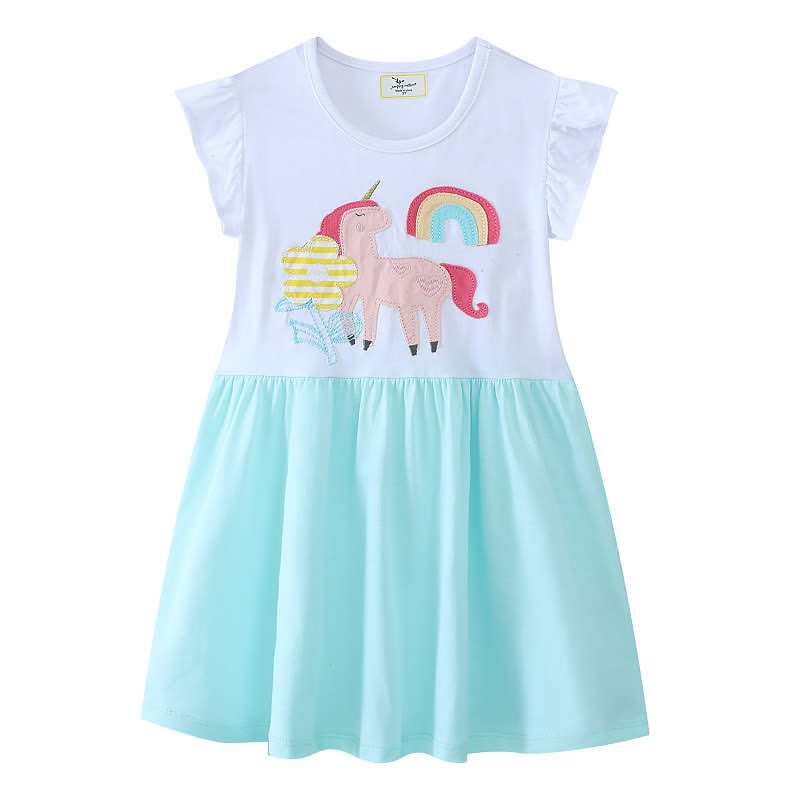 Toddler Green Unicorn Flower Rainbow Dress - Green - 6-7T - image 1