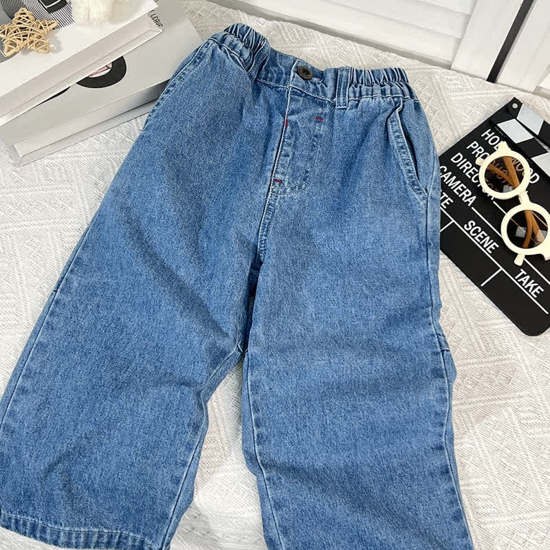 Toddler Solid Color Denim Neutral Pants - Dark Blue - 5-6T - image 7