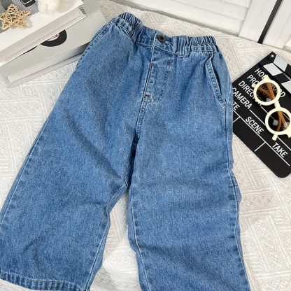 Toddler Solid Color Denim Neutral Pants - Dark Blue - 5-6T - image 7