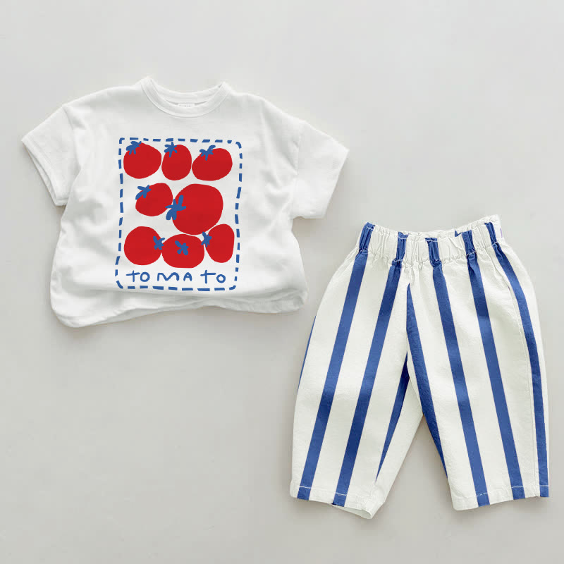 TOMATO Baby Blue Vertical Striped 2-piece Set - White&Blue - 2-3T - image 1