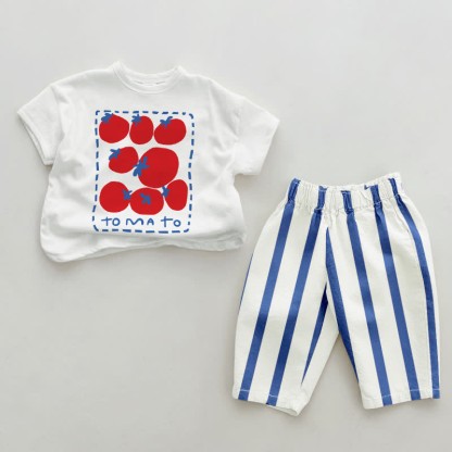TOMATO Baby Blue Vertical Striped 2-piece Set - White&Blue - 2-3T - image 1