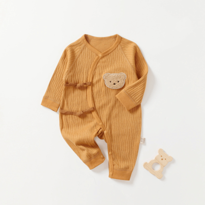 Baby Kimono Cute Plush Bear Romper - Orange - 3-6M - image 1
