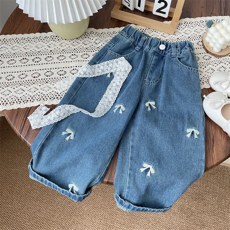 Toddler Denim Embroidered Bow Blue Pants - Blue - 8Y - image 1