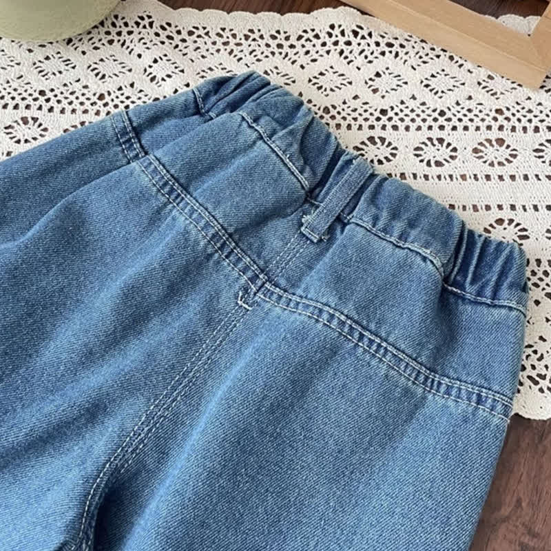 Toddler Denim Embroidered Bow Blue Pants - image 4
