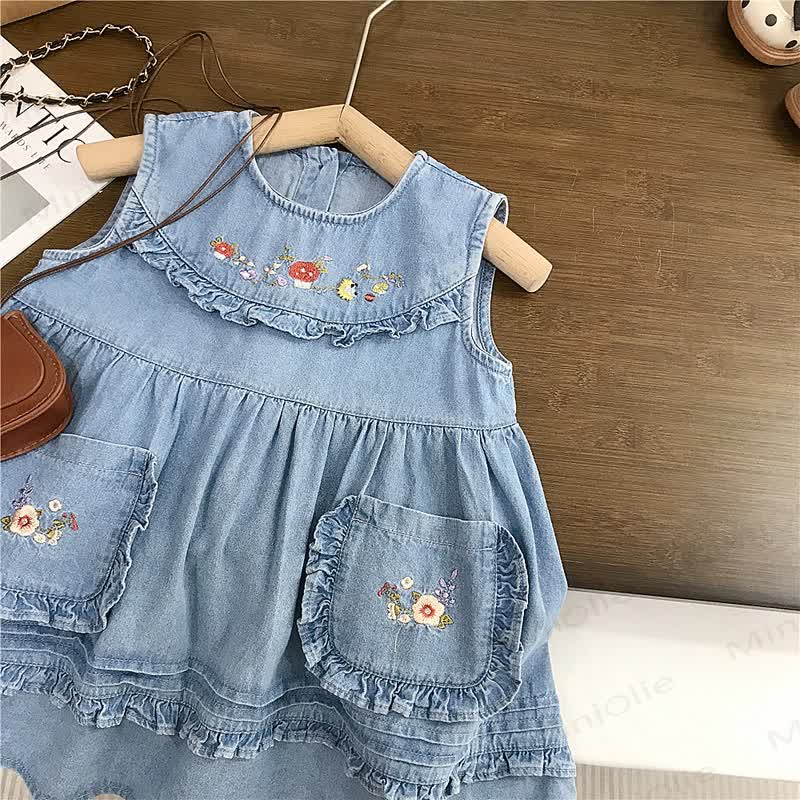 Toddler Denim Embroidered Mushroom Dress - image 6