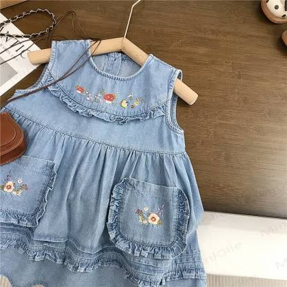 Toddler Denim Embroidered Mushroom Dress - image 6