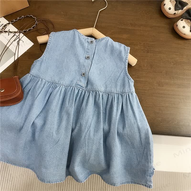 Toddler Denim Embroidered Mushroom Dress - image 2