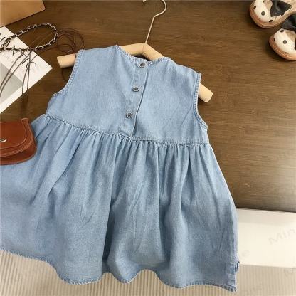 Toddler Denim Embroidered Mushroom Dress - image 2