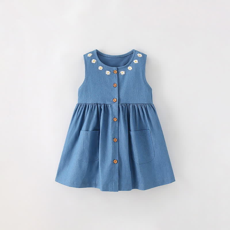 Toddler Denim Daisy Sleeveless Dress - Blue - 10Y - image 1