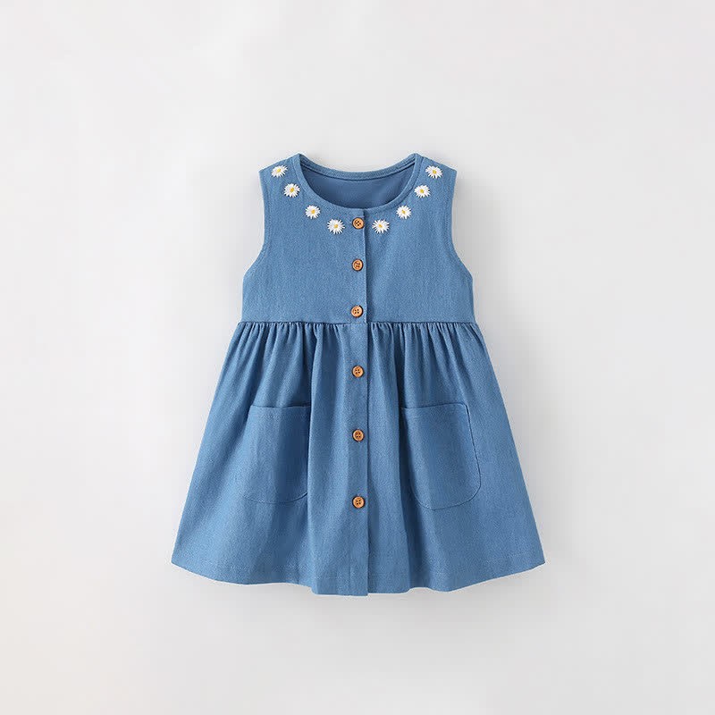 Toddler Denim Daisy Sleeveless Dress - Blue - 10Y - image 1